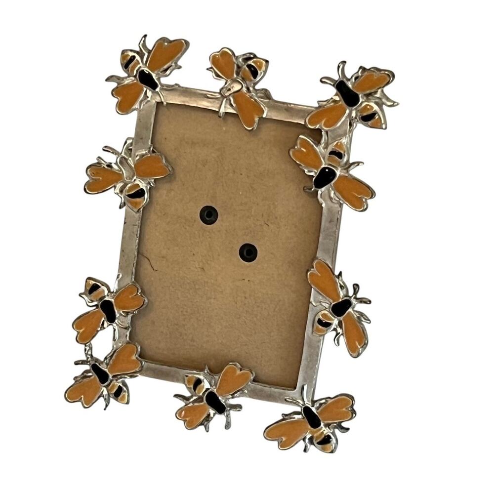 Bee Photo Frame Enamel Metal Mini Picture Frame Orange Black Small